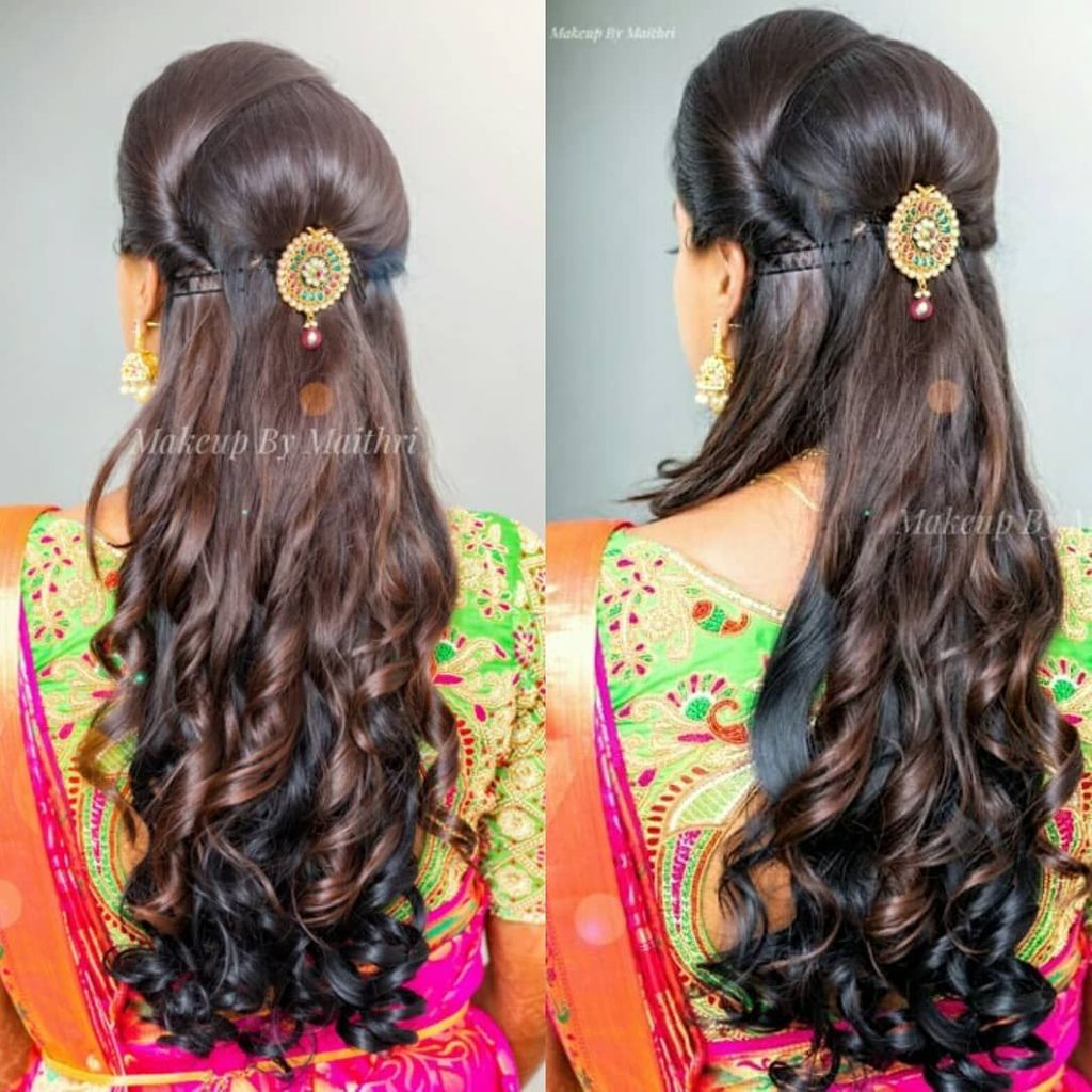Indian Bridal Hairstyle | Engagement hairstyles, Hair style on saree, Short  wedding hair