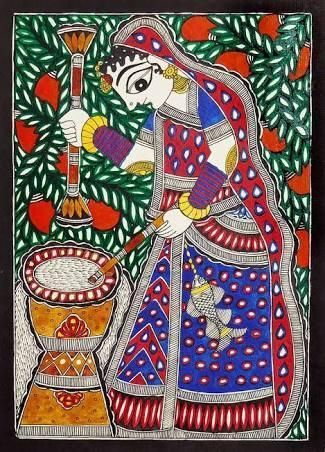 Lord's Gopika, Sevika, or lady servants have drawn in Indian folk art,  Kalamkari style. for textile printing, logo, wallpape 4523443 Vector Art at  Vecteezy